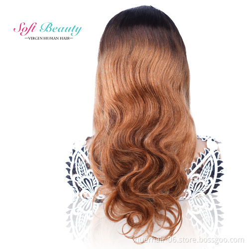 Bodywave Ash Blonde Two Tone coloured Virgin Long Curly 13x4 hd Lace Front Human Hair Pixie Cut Wigs